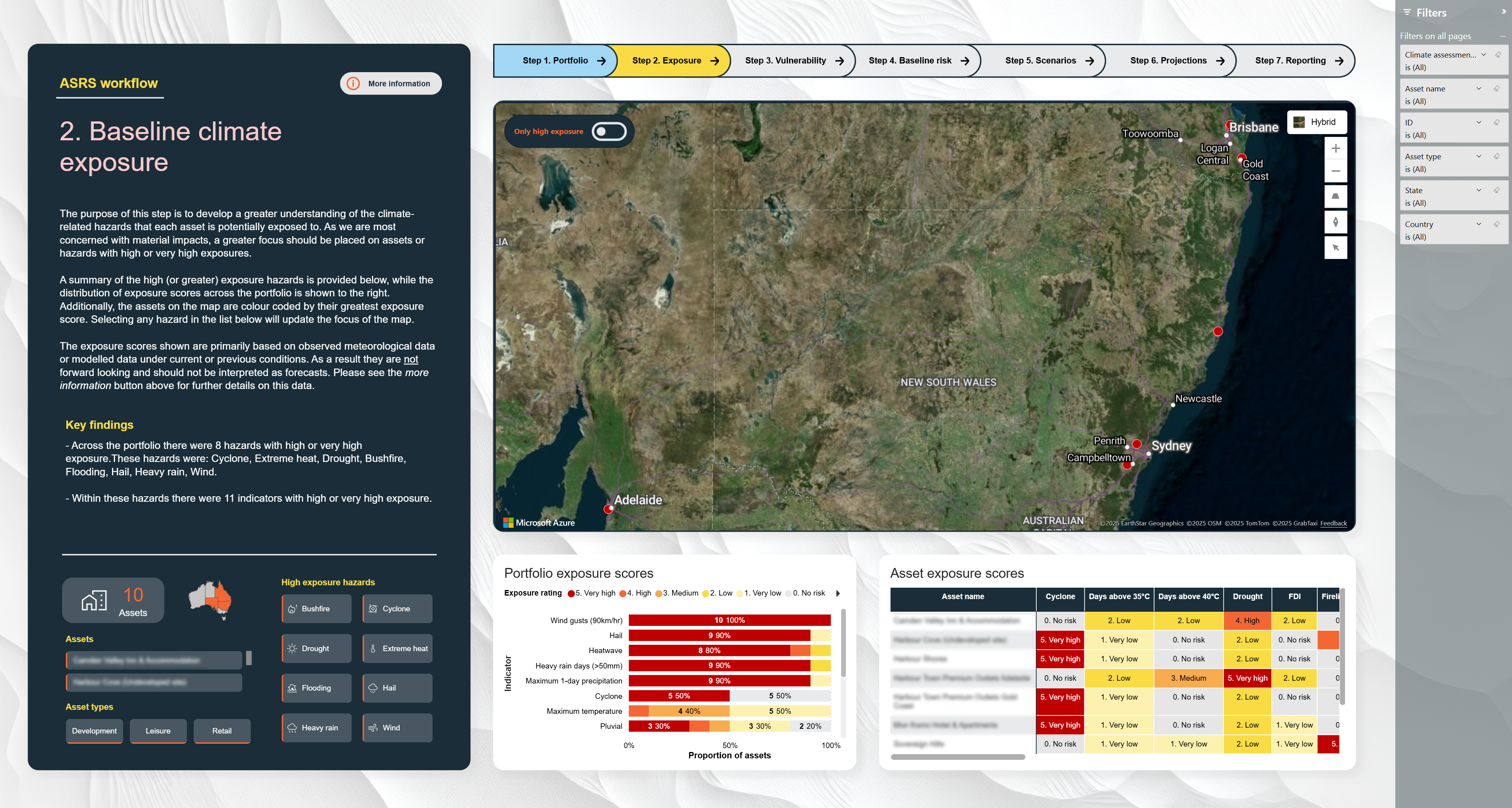 A screengrab of HEAT in action: from simplifying climate risk reporting, to initial vulnerability assessments to baseline exposure analysis, HEAT helps businesses navigate climate-related financial disclosures with clarity.